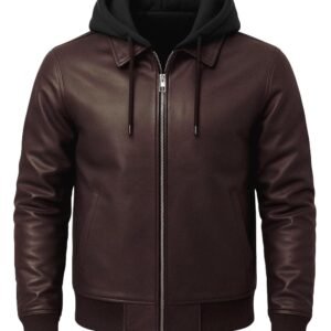 Blaq Ash Men’s Faux Leather Removable Hooded Biker Jacket