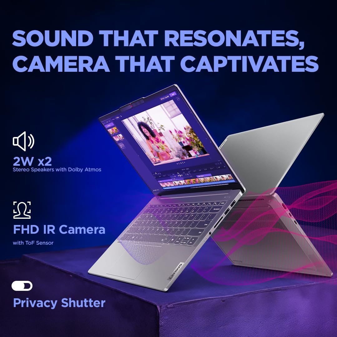 Lenovo IdeaPad Pro 5, Intel Core Ultra 9 185H, 32GB RAM, 1TB SSD, 2.8K-OLED 400Nits 120Hz, 14"/35.5cm, Windows 11, MS Office 21, Grey, 1.4Kg, 83D2001GIN,IntelArc GPU, FHD+IRCam, AI Powered Laptop - Image 5