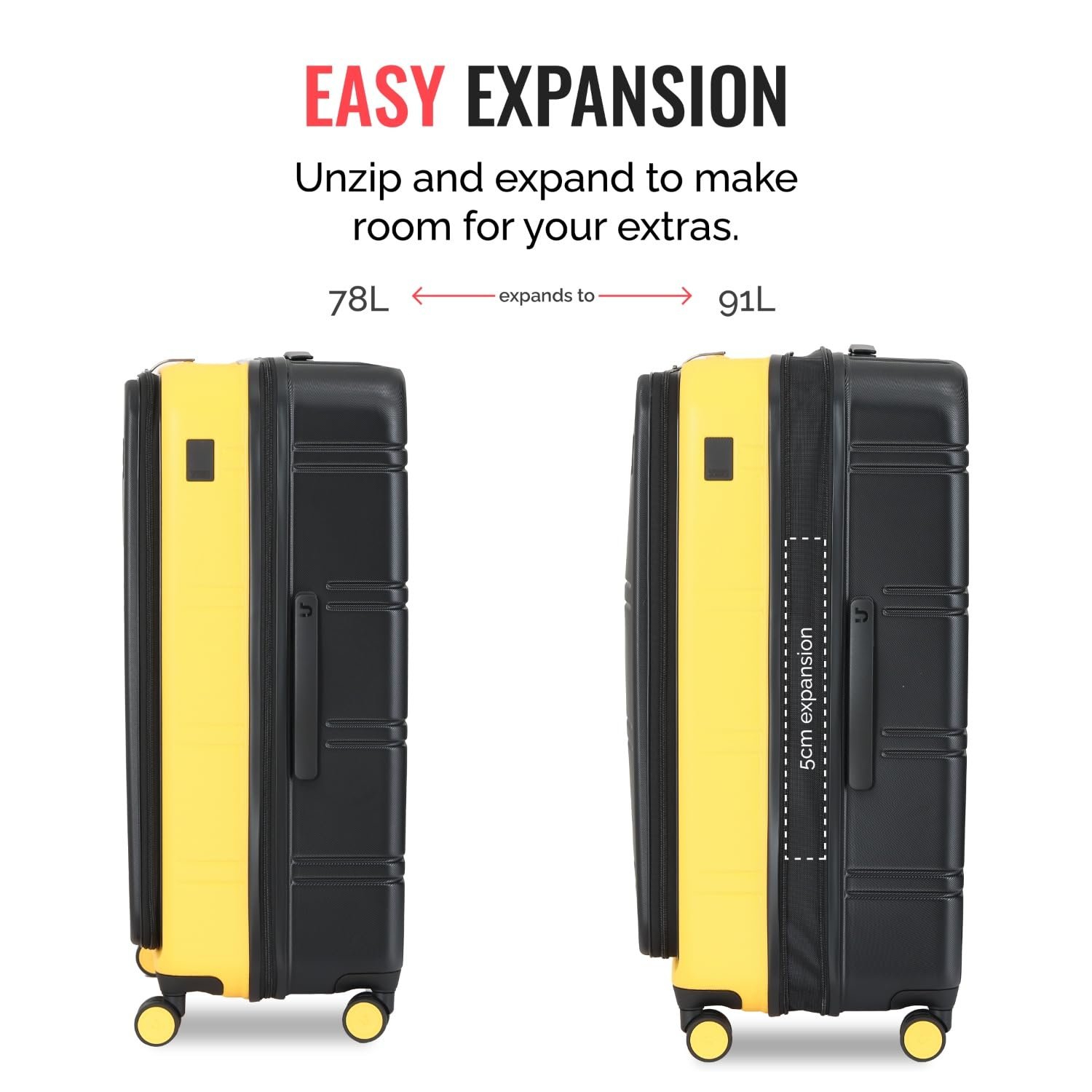 Urban Jungle by Safari Hold-All Premium Top-Open Medium (67 cm) Trolley Bag, Polycarbonate Check-in Suitcase with 8 Silent Wheels & TSA Lock, Hardside Travelling Luggage for Both Men & Women (Yellow) - Image 3