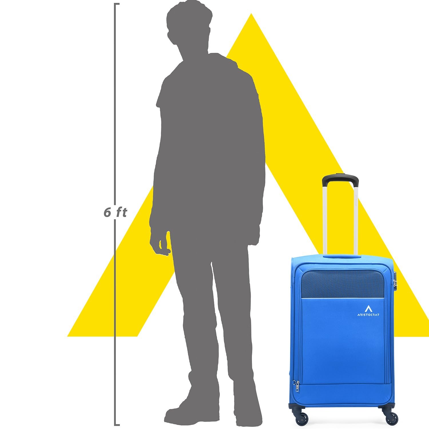 Aristocrat Oasis Plus Medium Size Soft Check in Spinner Luggage (69 Cm)|Spacious Polyester Trolley with 4 Wheels and Combination Lock|Dazzling Blue|Unisex| 5 Year Warranty - Image 7