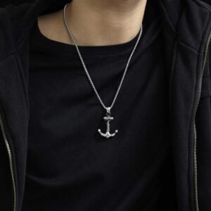 Fashion Frill Silver Chain Anchor Designer Chain Pendant For Men Boys Stylish Pendant Necklace Mens Jewellery (Style 1)