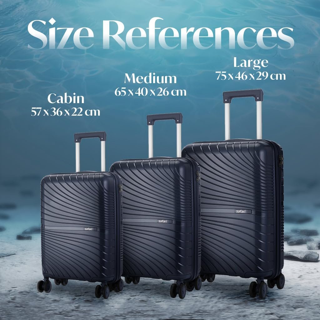 Safari Polycarbonate Hard Shell Atlantis 8 Wheels, Anti-Theft Zipper (Cabin & Check-in) Trolley Spinner Luggage Set of 3, 59Cm, 69Cm & 79Cm, Small, Medium, Large (Blue) - Image 7