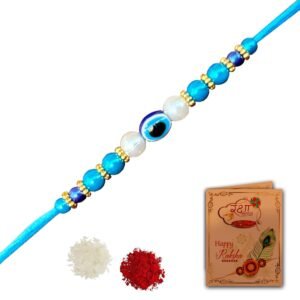Evil Eye Rakhi Combo With Roli chawal and Rakshabandhan Freeting card For Man(1EV)