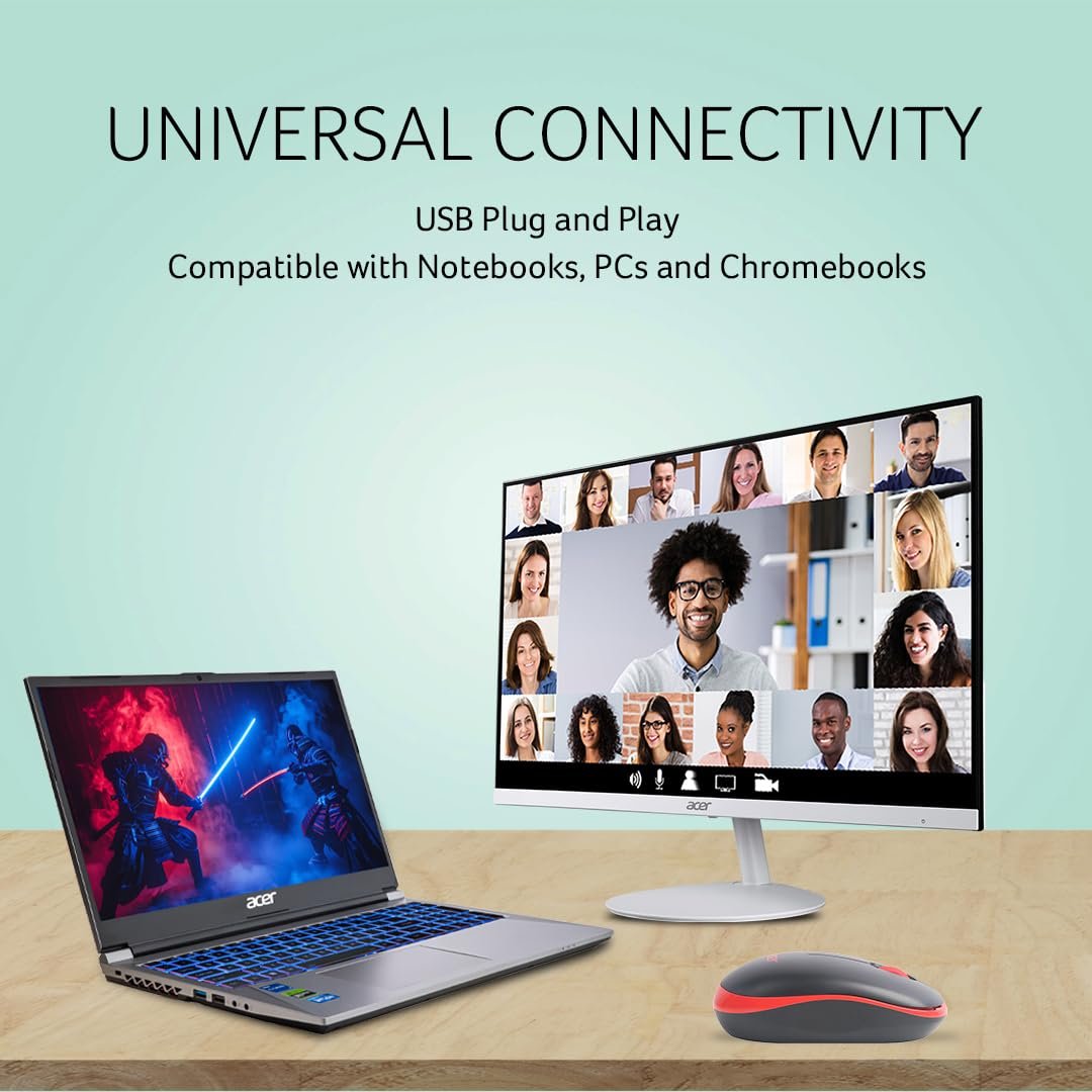 Acer Flow Wireless Mouse | 1600 DPI Optical Sensor | 2.4GHz Wireless with USB Nano Receiver | Ergonomic Lightweight Design | Smooth Tracking for Laptop, PC & Mac – Black/Red - Image 5