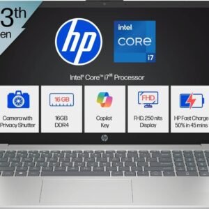 HP 15, Intel Ci7-13620H 13th Gen Laptop (16GB DDR4, 512GB SSD) Anti-Glare, Micro-Edge, 15.6''/39.6cm, FHD, Win11, M365 Basic(1yr), Office Home24, Silver,1.65kg, FHD Camera W P. Shutter, Backlit