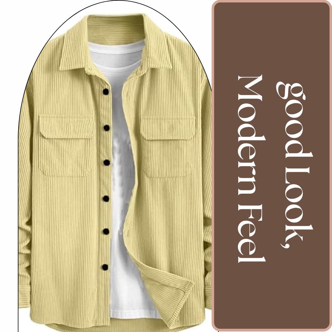 MiraMichi Men's Full Sleeve Corduroy Striped Casual Jacket, Ideal for Everyday Stylish Outfits - Image 4