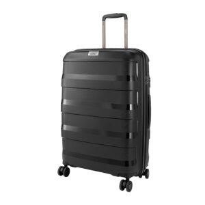 Safari Select Aeroglide 68 CM Medium Black Lightweight Hard Shell 8 Wheels Double Spinner Trolley/Luggage Bag with TSA Lock, Dual Wheels and Anti-Theft Zipper