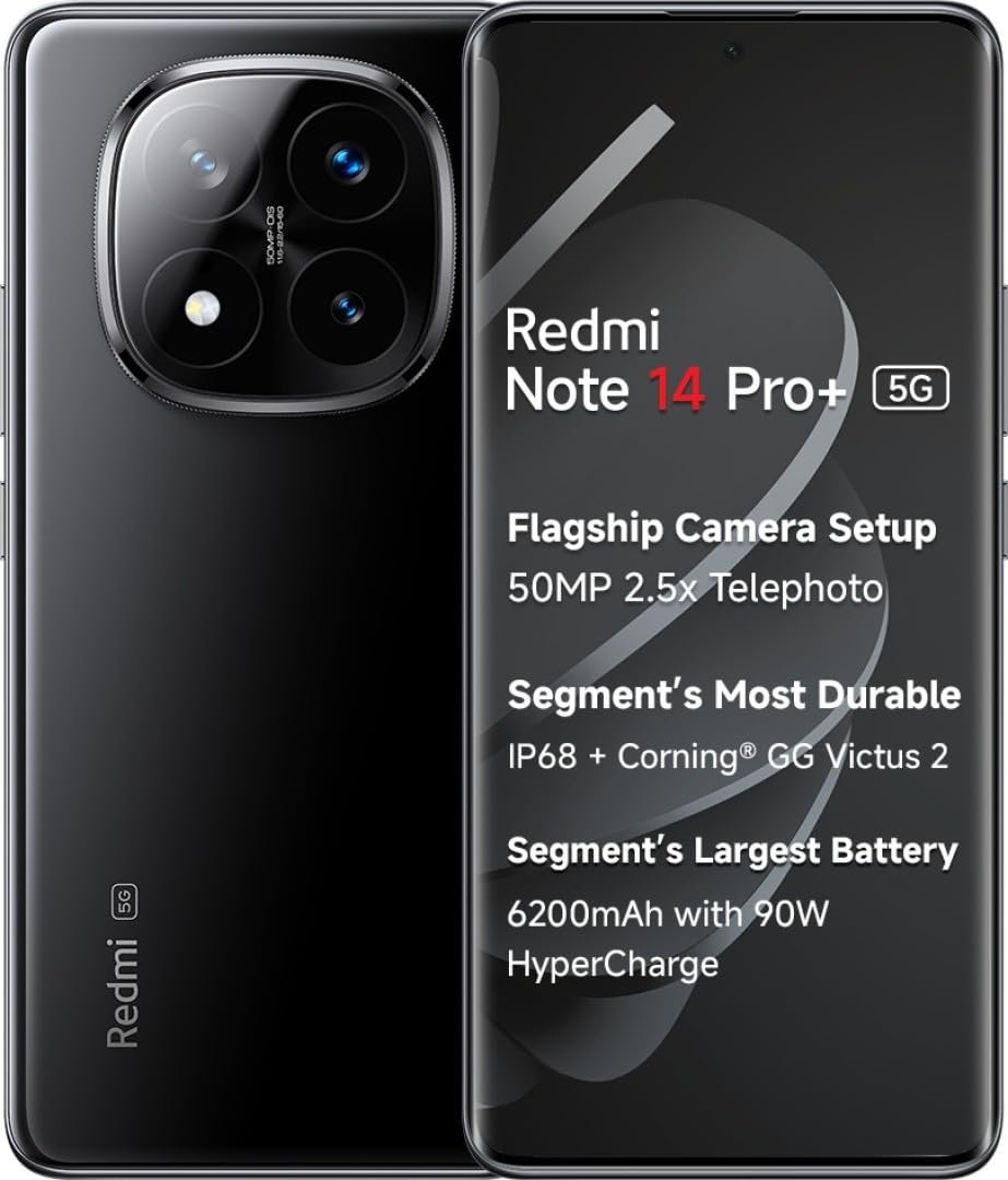 Redmi Note 14 Pro+ 5G (Titan Black, 8GB RAM+ 256GB Storage) | Snapdragon 7s Gen 3 Processor | AMOLED Display | Dual Nano-SIM | 6200mAh Battery