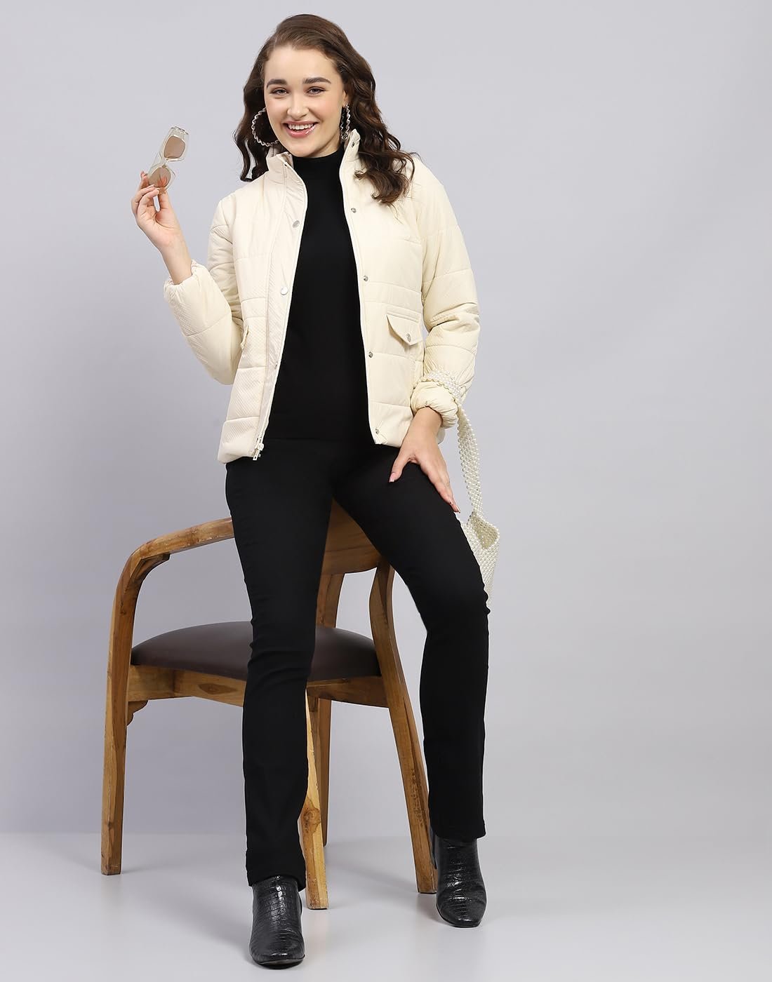 Monte Carlo Women's Polyester Blend Regular Solid Mock Neck Full Sleeve Jacket - Image 6