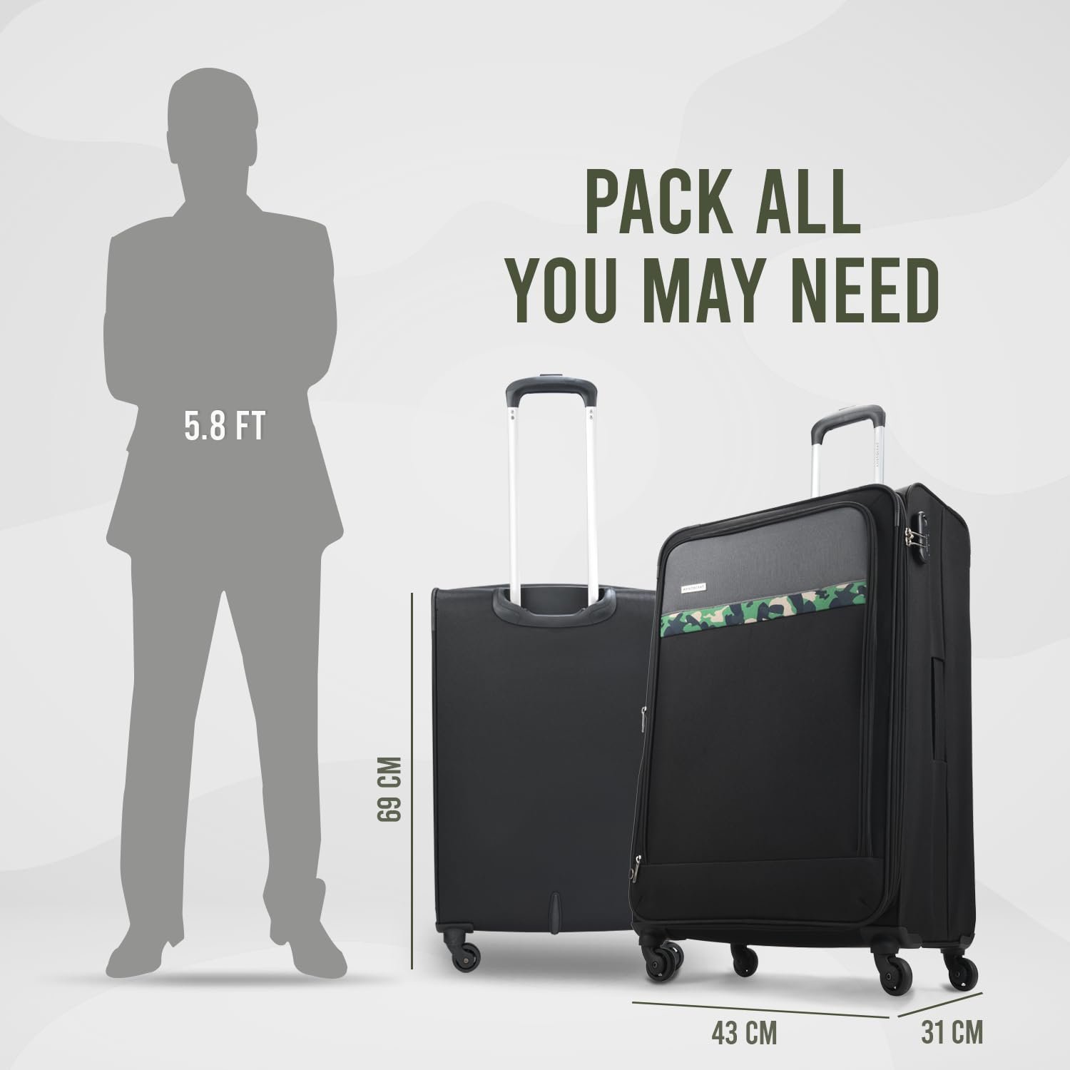 Aristocrat Medium Commander 69Cms Premium Polyester with PVC Coating Soft Sided Check-in 4 Spinner Wheels Black Suitcase - Image 4