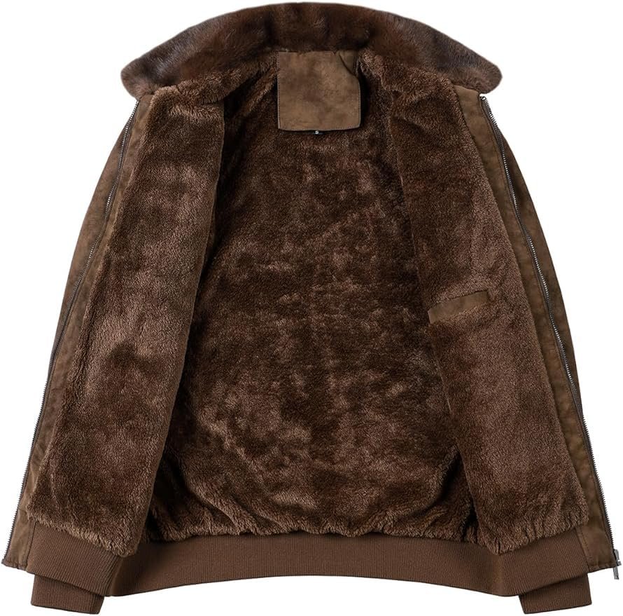 Blaq Ash Men's Faux Suede Bomber Jacket, Fur Collar, Fleece Lined - Image 4