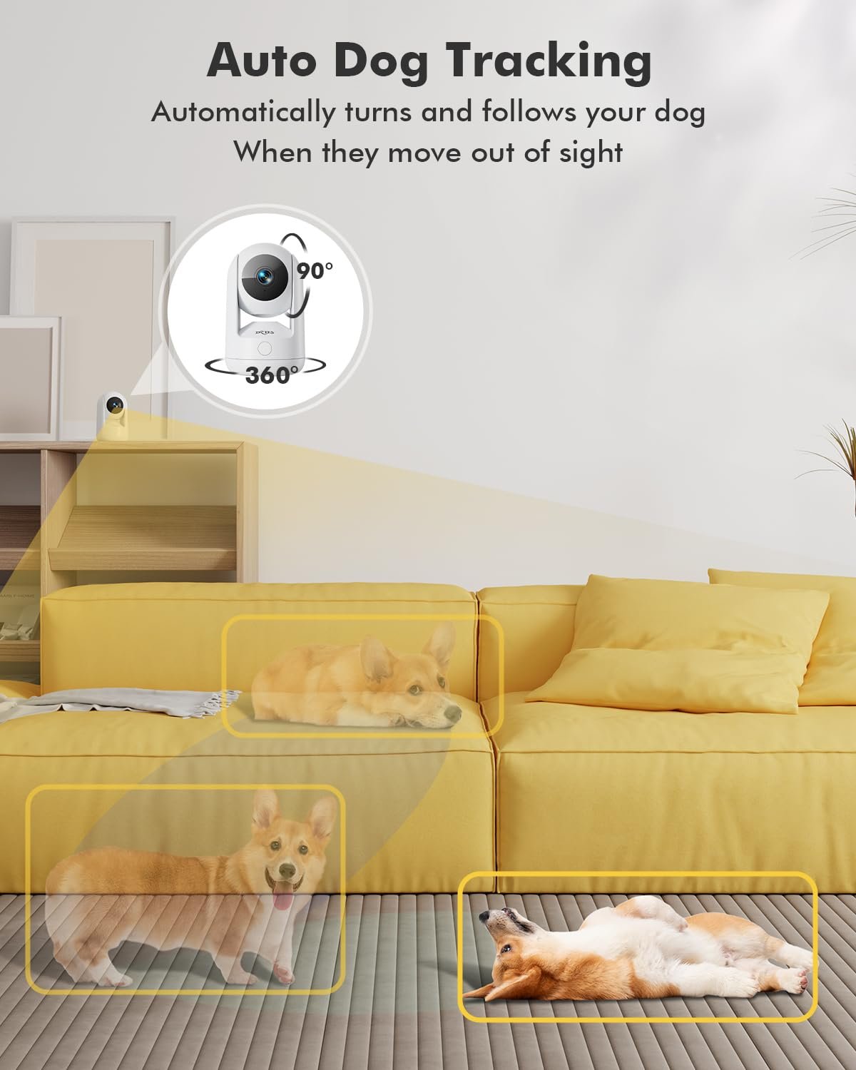 Dzees Indoor Security Camera Pet Camera No Subscription, 2K 360° WiFi Cameras, Wired Dog Pet Cameras with Phone App, MagicPix Night Vision, Calls, 2-Way Audio, 24/7, Motion Tracking, Privacy, 2.4Ghz - Image 4