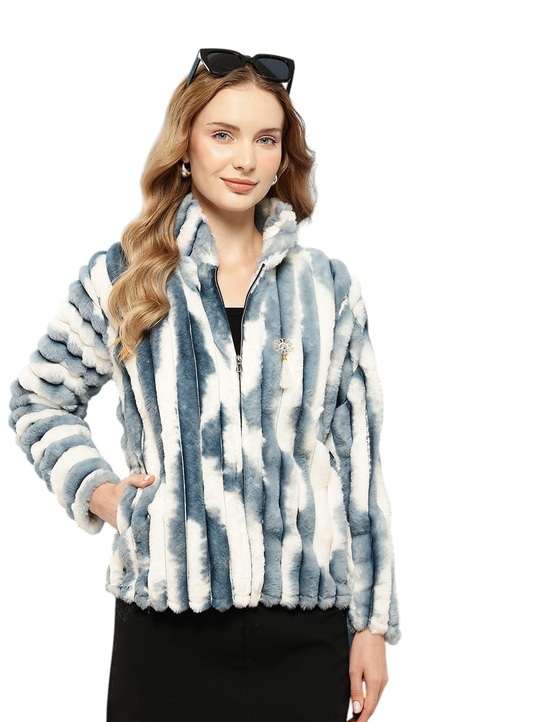 Aarika Womens Winter Wear Beige Colour Solid Fur Jacket