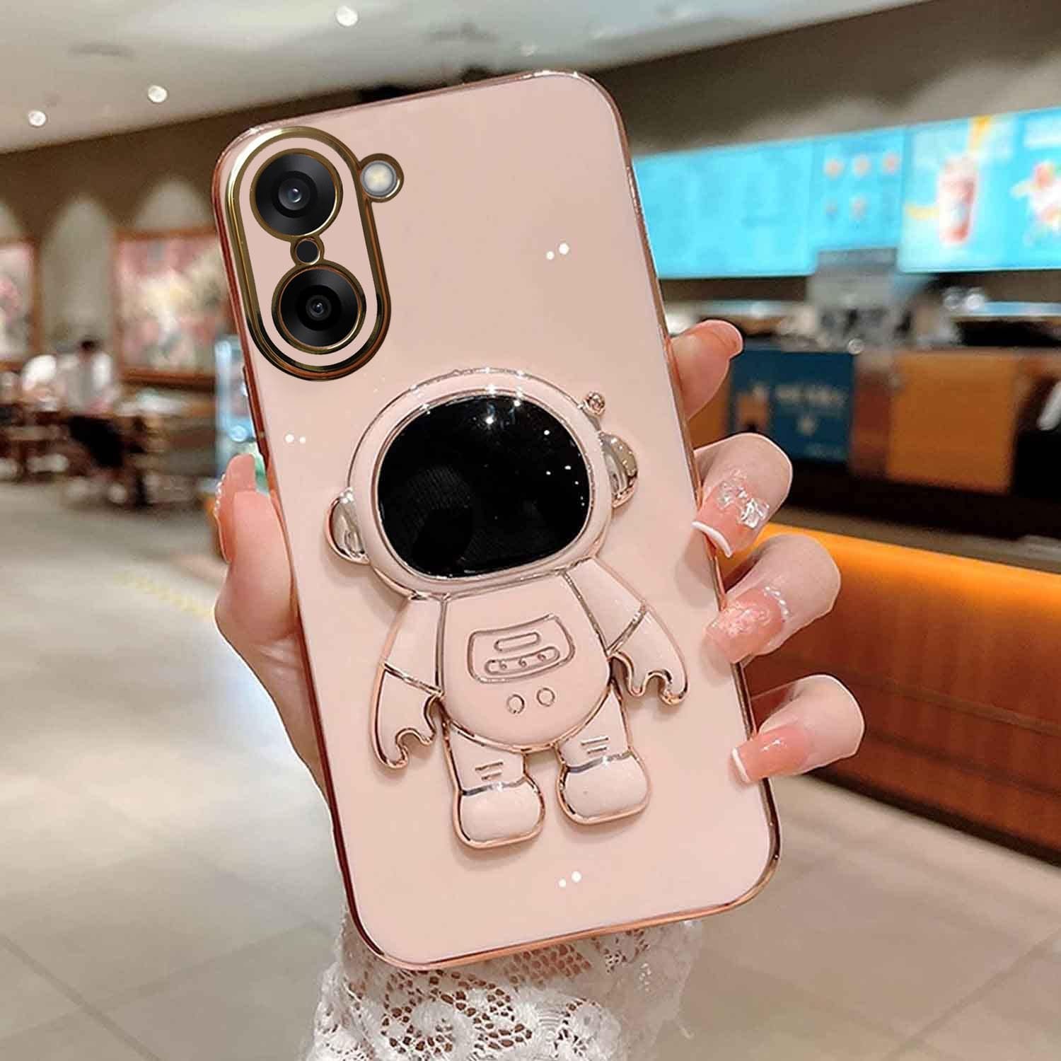 KC Back Cover for OnePlus Nord CE5 - Hidden Astronaut Folding Bracket Kickstand Electroplated Soft Silicone Camera Protection Case - Pink