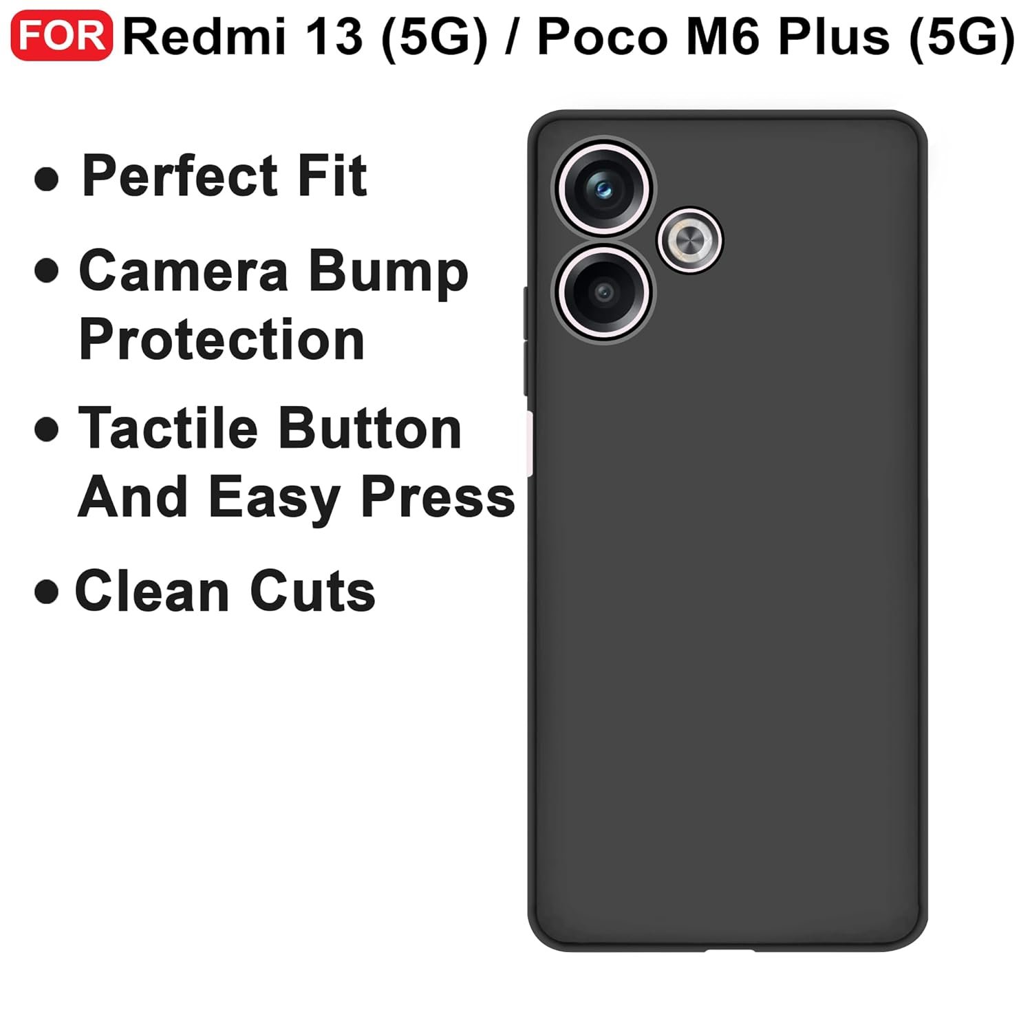 CEDO Redmi 13 (5G) / Poco M6 Plus (5G) Back Cover | Camera Bump Protection Inner Fabric Lining | Soft Case Cover (Black) - Image 6