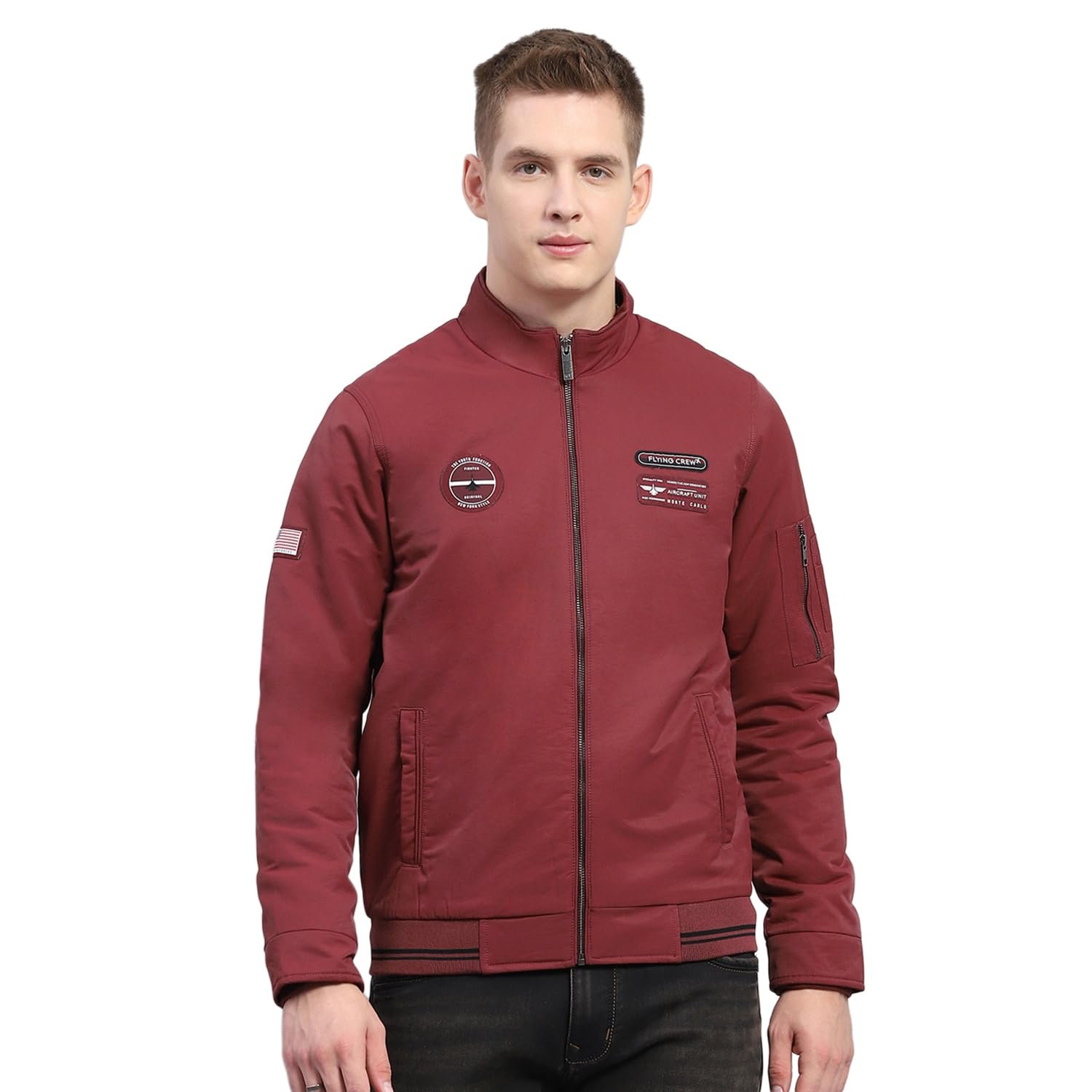 Monte Carlo Men Polyester Blend Standard Length Solid Mock Neck Full Sleeve Jacket