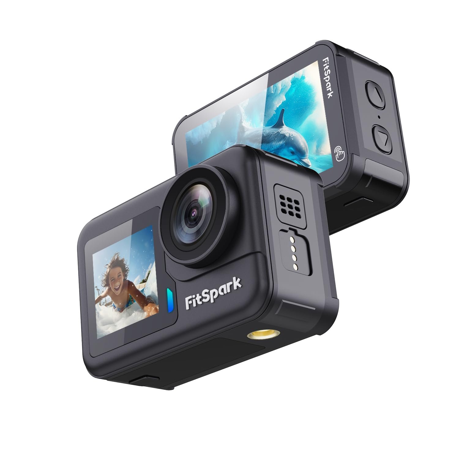 FitSpark Dolphin 1.0 Big 2.20" Full Frame Borderless Display | Real 4K30FPS 20MP Dual Touchscreen WiFi Action Camera | Wireless MIC Support | EIS 3.0 Sony Sensor No.1 Chipset Smart Remote + Full Kit