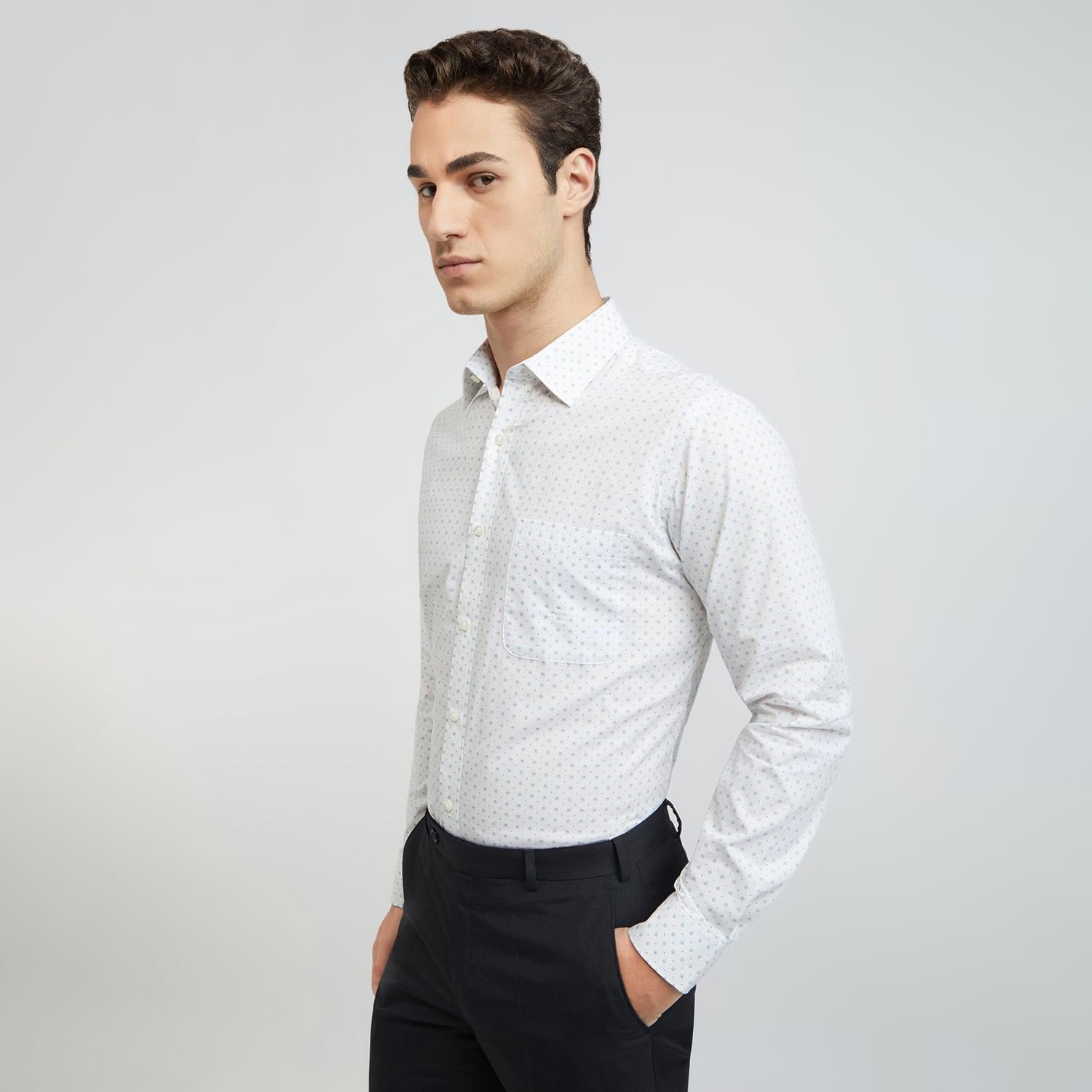 Raymond Men's Pure Cotton Print Pattern Slim Fit Semi Cutaway Collar Full Sleeve Formal Shirt - Image 3