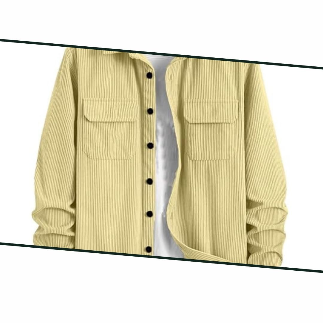 MiraMichi Men's Full Sleeve Corduroy Striped Casual Jacket, Ideal for Everyday Stylish Outfits - Image 3