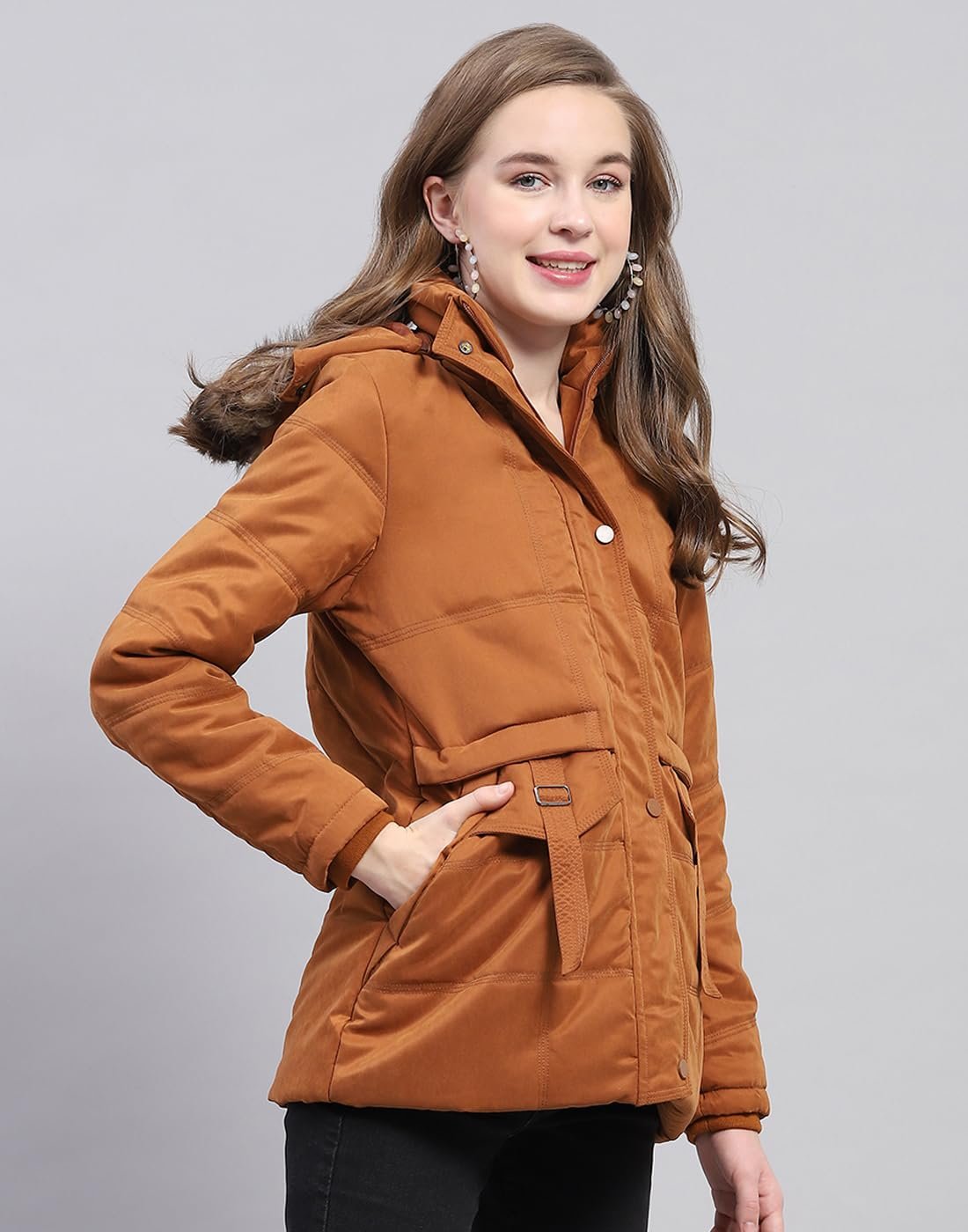 Monte Carlo Women's Polyester Blend Regular Solid Detachable Hood Full Sleeve Jacket - Image 4