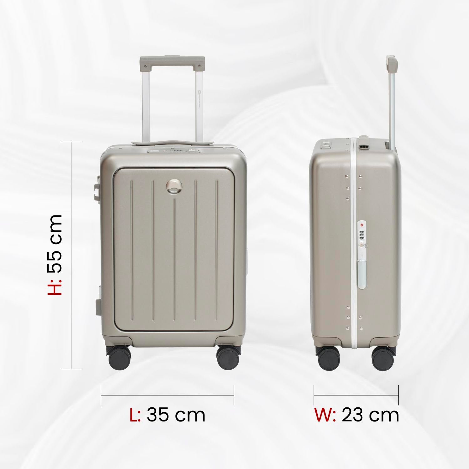 Swiss Military Black Gold Collection Bristol Luggage, Anti-Theft Zipperless Trolley, TSA Lock, 360° Wheels, USB & Type-C Port, 14" in Laptop Compartment, 44L, Makrolon PC, (Free Cover) Gold, 55cm - Image 7