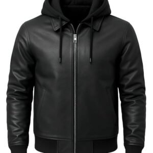 Blaq Ash Men’s Faux Leather Removable Hooded Biker Jacket