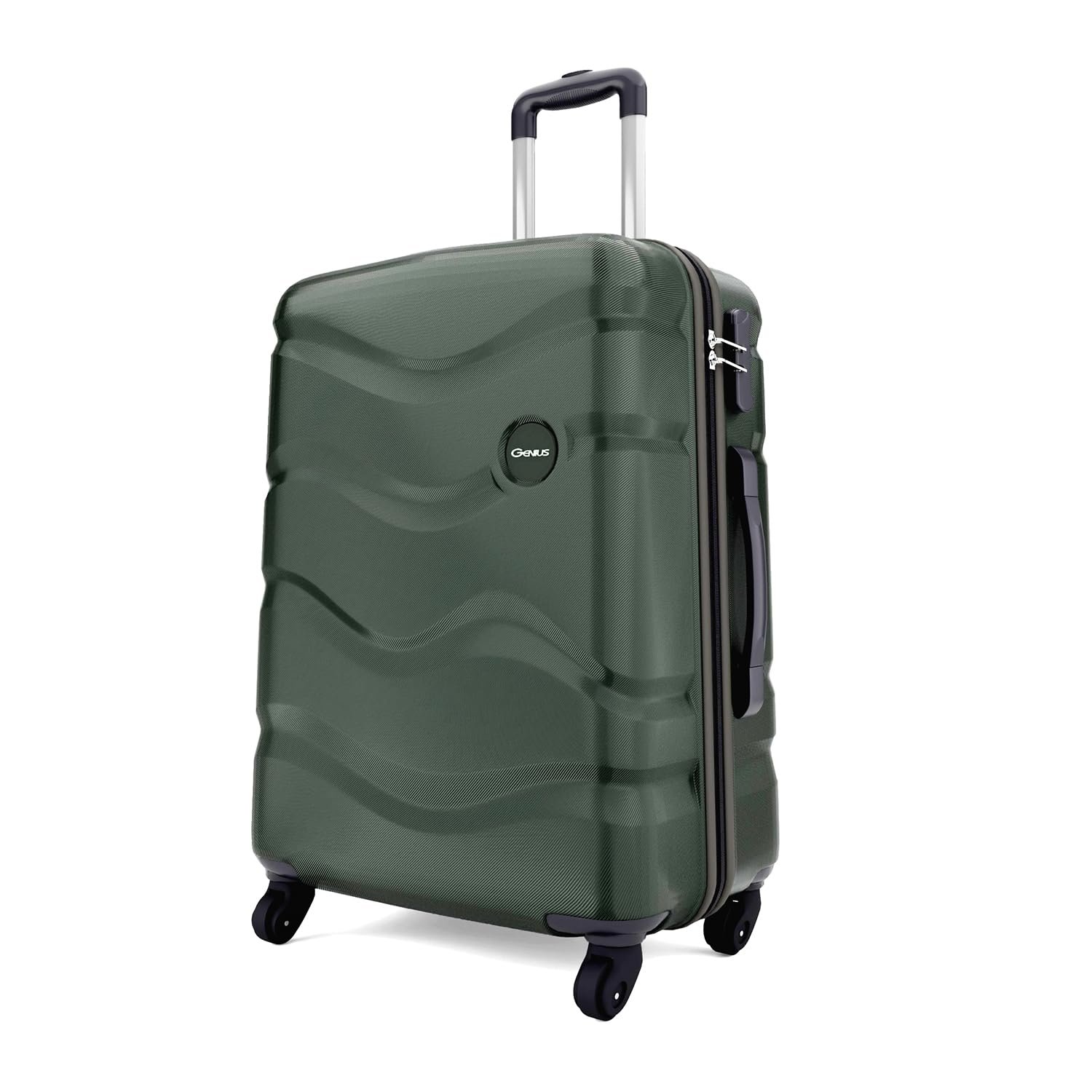 Safari Genius Fortis 66cm Medium Size Check-in Trolley Bag Hard Case Polycarbonate, 4 Spinner Wheels, 360 Degree Wheeling Luggage, Travel Bag, Suitcase for Travel, Trolley Bags for Travel, Green