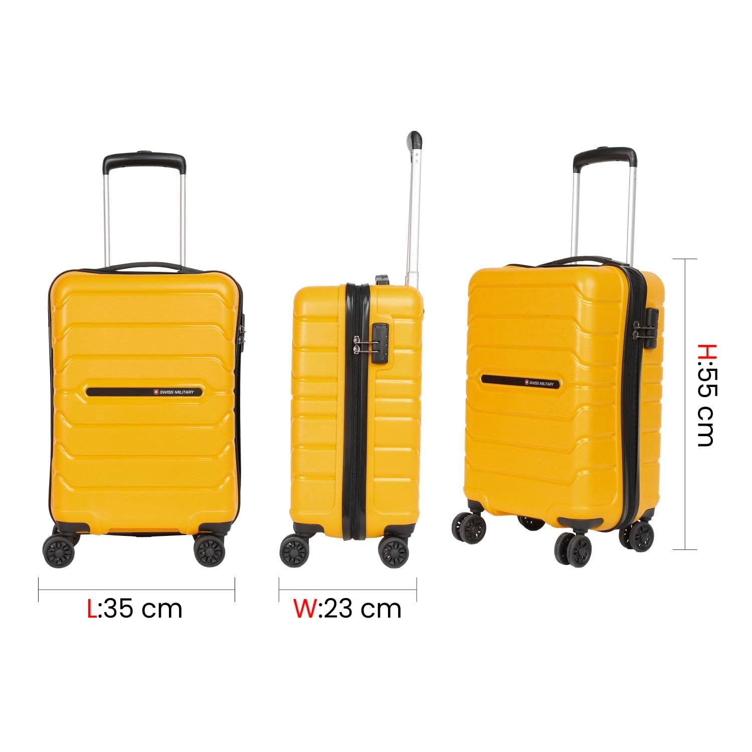 Swiss Military Rhombus 55 Cms Cabin Luggage Yellow - Lightweight Polycarbonate Hardshell Carry-On Suitcase, 8-360° Rotating Spinner Wheels, Fixed Combination Lock, Push Button Handle, Travel Bag - Image 7