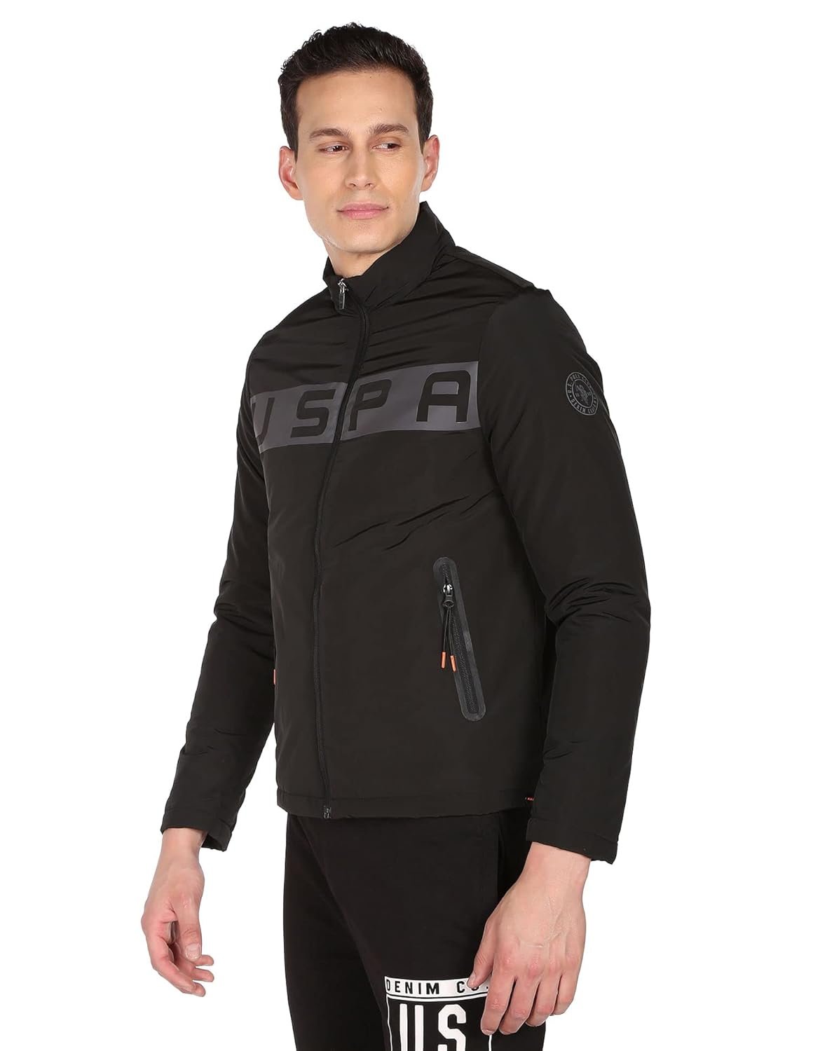 U.S. POLO ASSN. Men Black High Neck Brand Print Polyester Standard Length Casual Jacket - Image 5