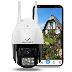 Camate Arc 3MP Full HD WiFi Outdoor CCTV Camera with PTZ | Weatherprood | Colored Night Vision | 2-Way Audio | Motion Track | Support 256 GB Micro SD Card Slot (Arc)