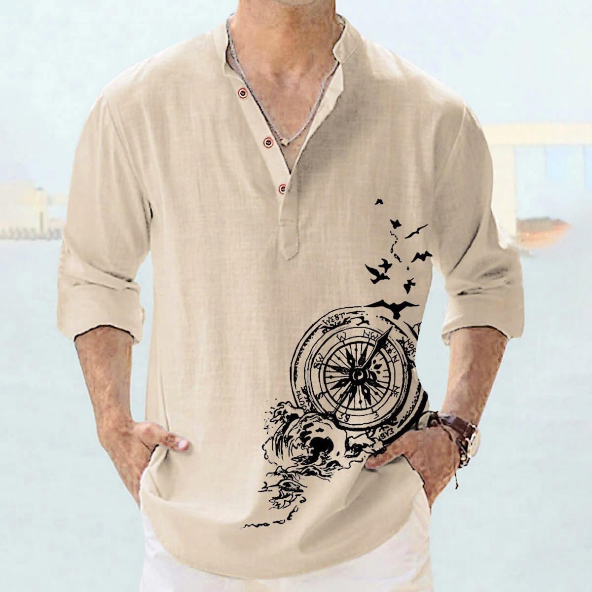 DEELMO Men's Cotton Blend Mandarin Collar Self One Design Full Sleeve Casual Short Kurta - Image 4