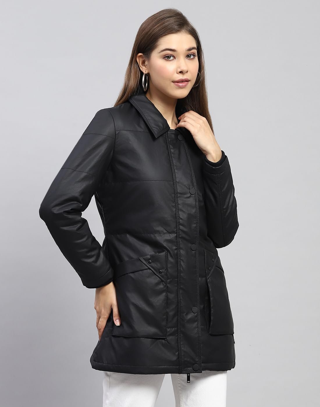 Monte Carlo Women's Polyester Blend Regular Self Design Collar Neck Full Sleeve Jacket - Image 4