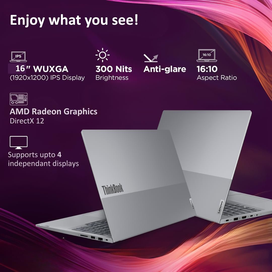 Lenovo ThinkBook 16 AMD Ryzen 7 7735HS (16GB RAM/512GB SSD/Windows 11 Home/Backlit Keyboard/Fingerprint) 16" WUXGA IPS 300 Nits Thin & Light Laptop/1Y Warranty/Aluminium Top/1.7kg, 21MWA0AUIN - Image 4