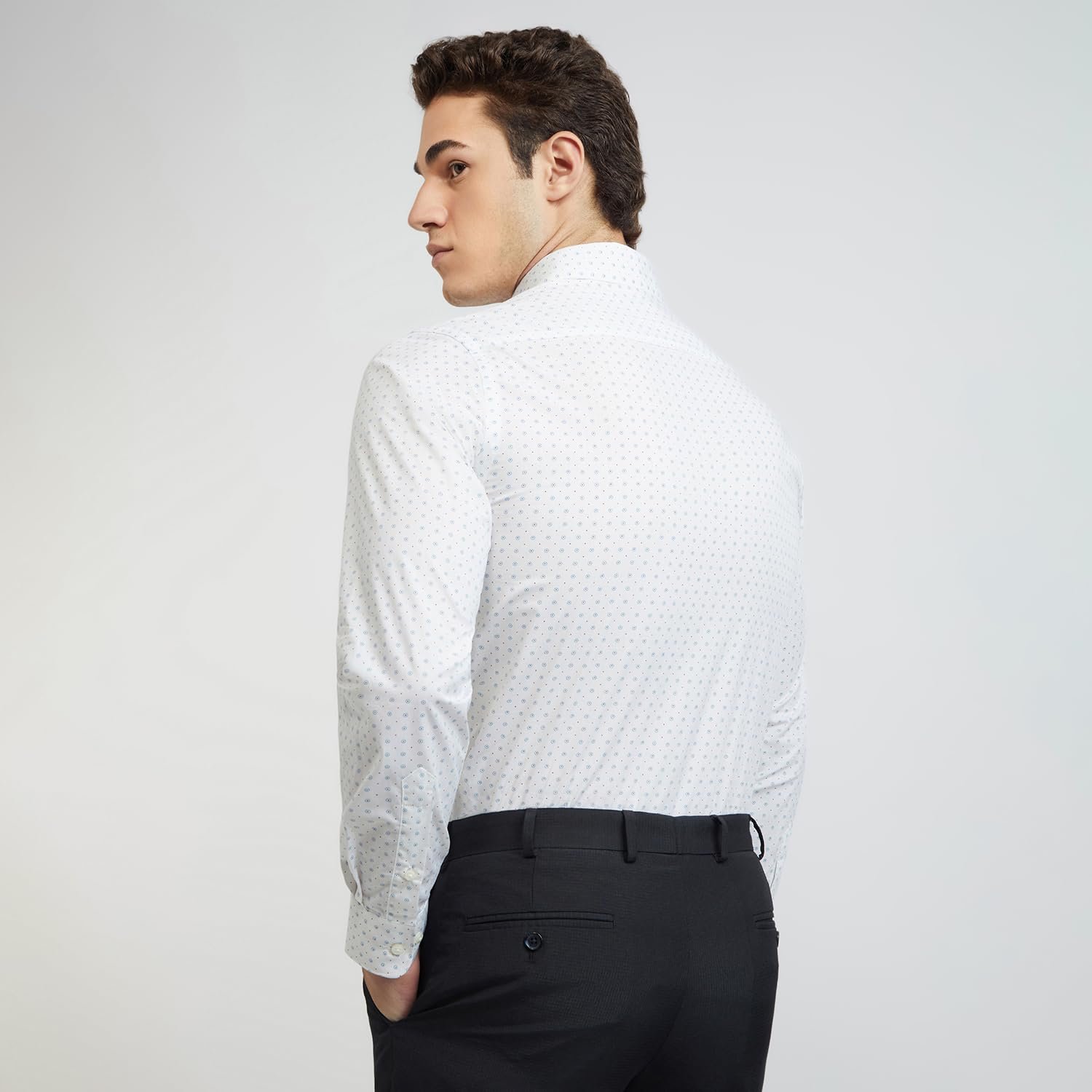 Raymond Men's Pure Cotton Print Pattern Slim Fit Semi Cutaway Collar Full Sleeve Formal Shirt - Image 4