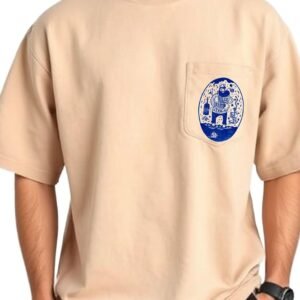 URGEAR Men’s Oversized T-Shirt with Pocket Print, Beige, Casual Short Sleeve