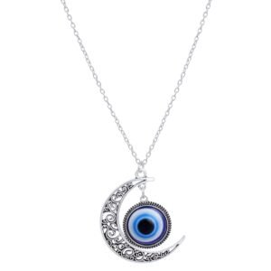 Fashion Frill Exclusive Moon Evil Eye Silver Plated Chain Necklace For Girls Women Men Boys Fashion Jewellery