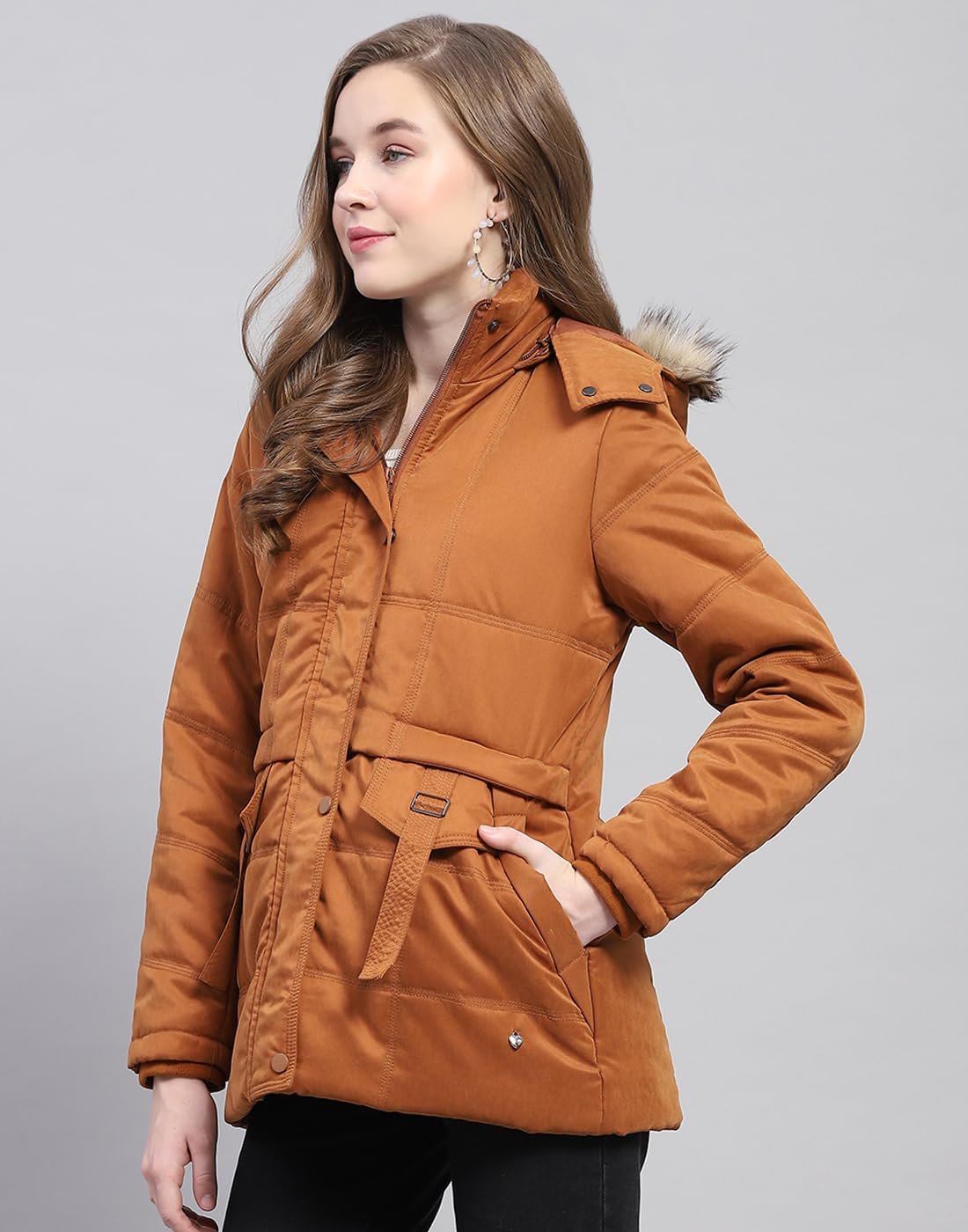 Monte Carlo Women's Polyester Blend Regular Solid Detachable Hood Full Sleeve Jacket - Image 3