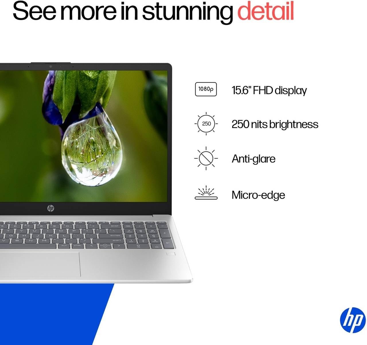 HP 15, Intel Ci7-13620H 13th Gen Laptop (16GB DDR4, 512GB SSD) Anti-Glare, Micro-Edge, 15.6''/39.6cm, FHD, Win11, M365 Basic(1yr), Office Home24, Silver,1.65kg, FHD Camera W P. Shutter, Backlit - Image 9