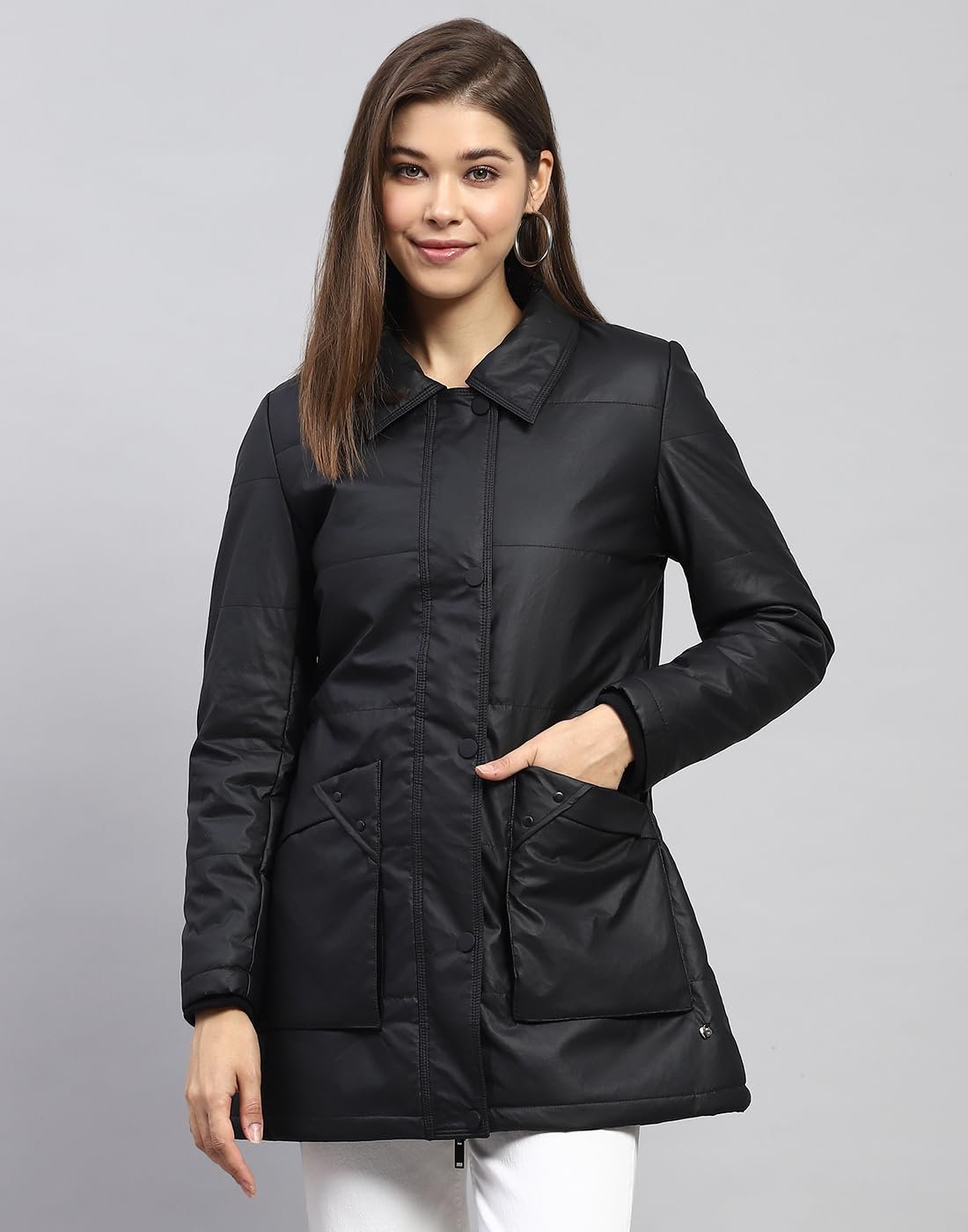 Monte Carlo Women's Polyester Blend Regular Self Design Collar Neck Full Sleeve Jacket - Image 2