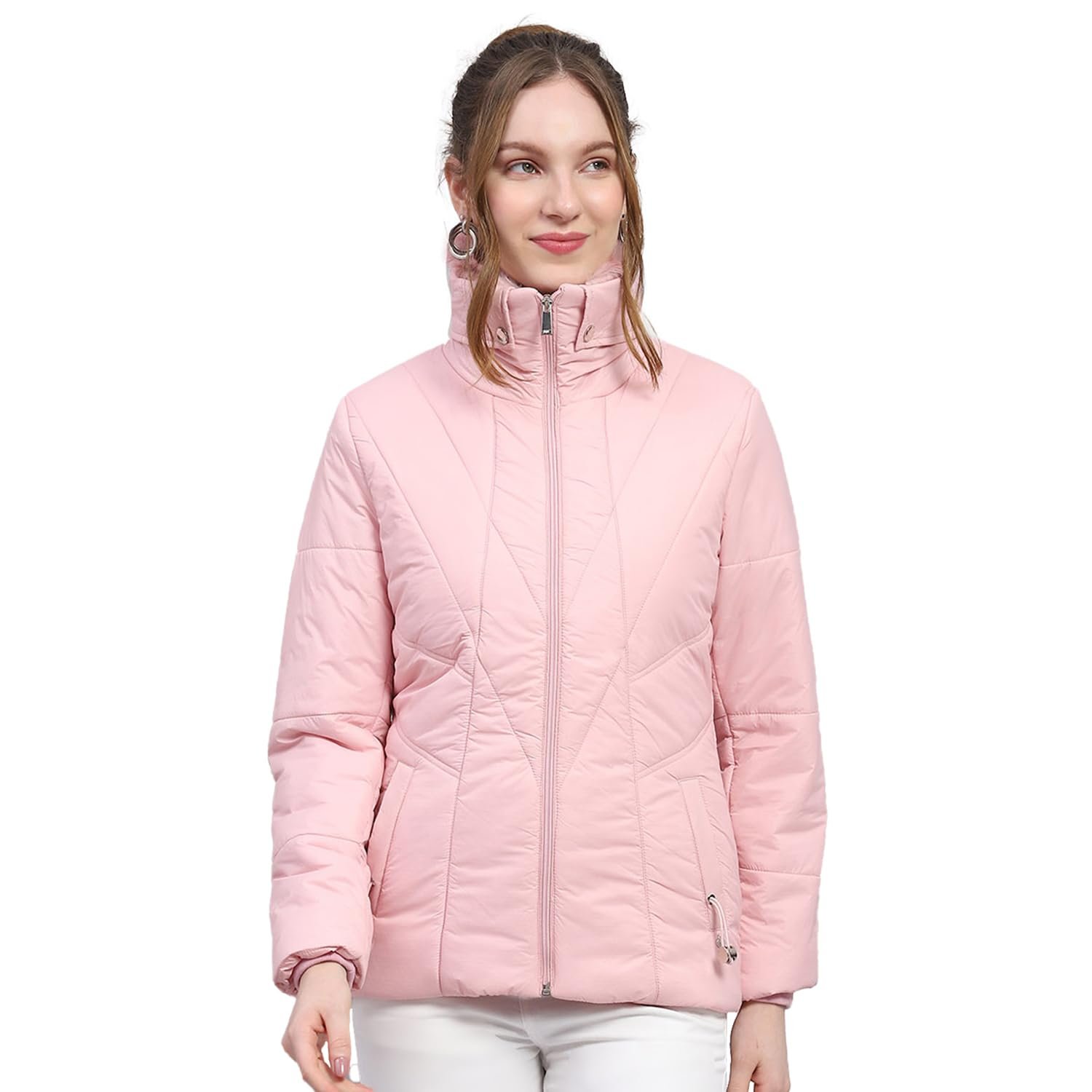 Monte Carlo Womens Solid Pink Collar Neck Full Sleeve Jacket