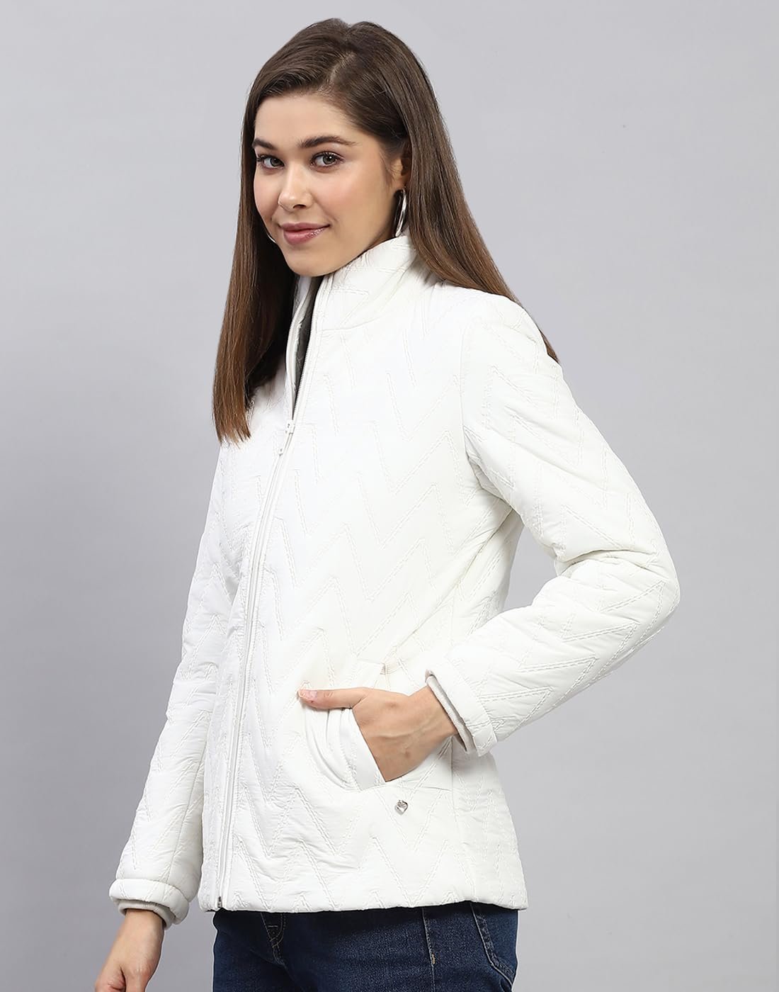 Monte Carlo Women's Nylon Blend Standard Embroidered Mock Neck Full Sleeve Jacket - Image 3