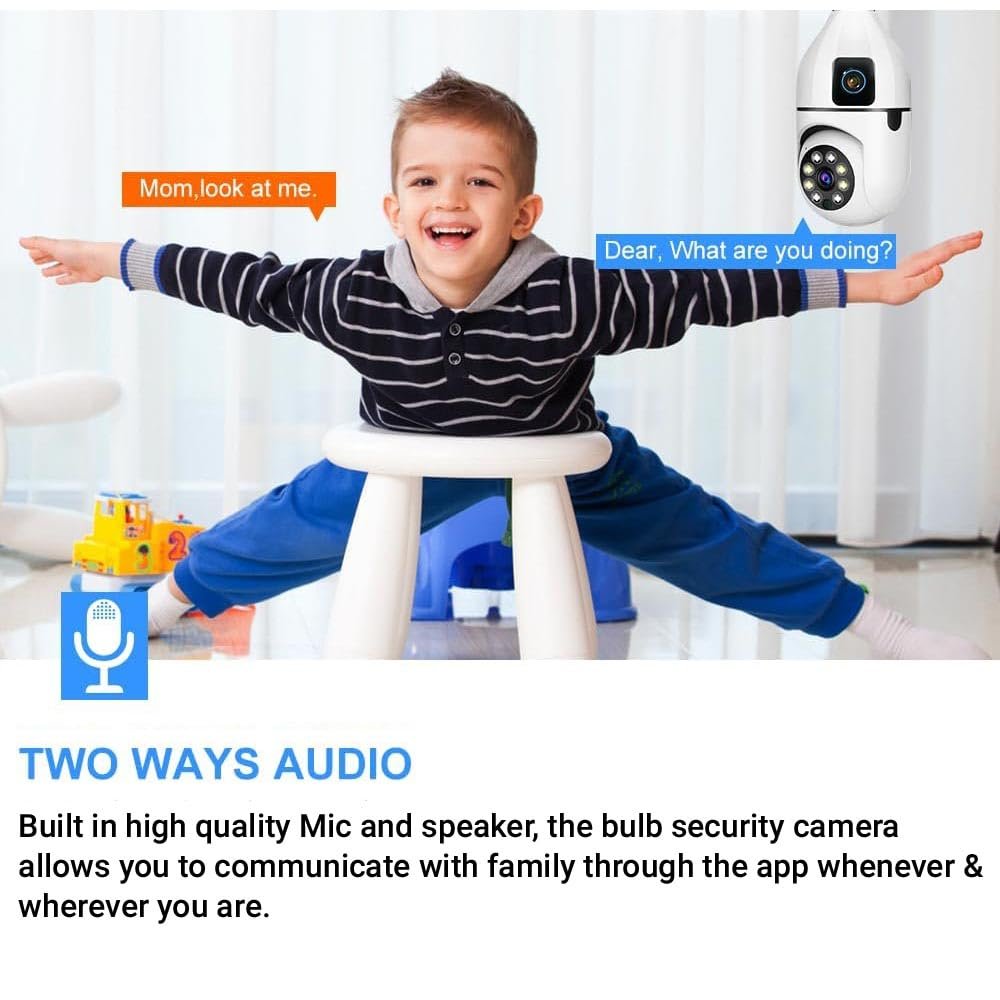 IFITech 4MP Dual Lens WiFi Bulb Camera | Indoor Security and Color Night Vision | 360° Adjustable View, Two‑Way Audio, App Control | WiFi Bulb Security Camera with Adjustable Extension Bulb Holder - Image 4