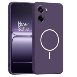 amazon basics Back Cover for OnePlus Nord CE5 5G | Ultra Slim Soft Rubberised Case | Magsafe Logo Printed (Not Magsafe Compatible) | Camera Protection – Purple