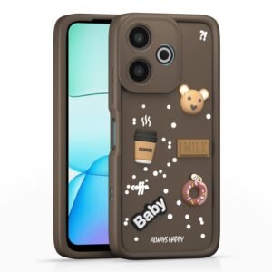 Amazon Basics Back Cover for Redmi 13 5G / Poco M6 Plus 5G | Cute Fun Cartoon 3D Bear Silicone Full Body Protection Bumper Cover (Brown)