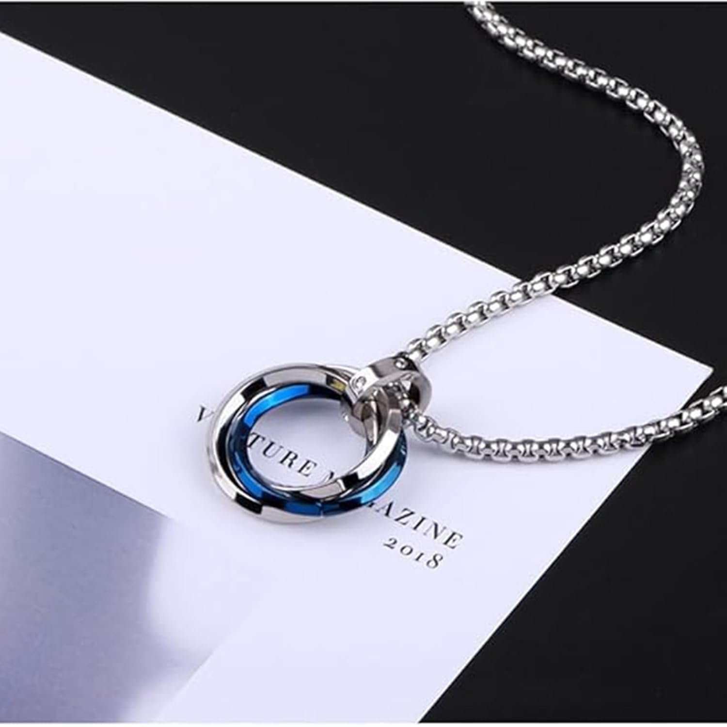 Silver Chain for Man, Blue Three-Ring Necklace for Men, Stylish Neck Chain for Boys, Anime Accessories, Locket for Men, Fashion Jewelry - Image 3