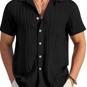 TAGDO® Men’s Casual Shirts |Half Sleeve|Line Textured|Solid Regular Fit Shirt (5182)