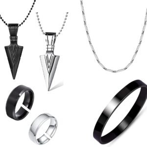 Okos Solid Black and Rhodium Plating Stainless Steel Jewellery Combo Set For Boys and Men PD1000878