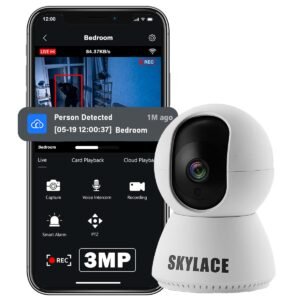 SKYLACE 360° Smart WiFi CCTV Camera | 3MP Full HD | Motion Tracking, Night Vision, Two-Way Audio | Mobile App & Alexa Compatible | Indoor Home Security Camera