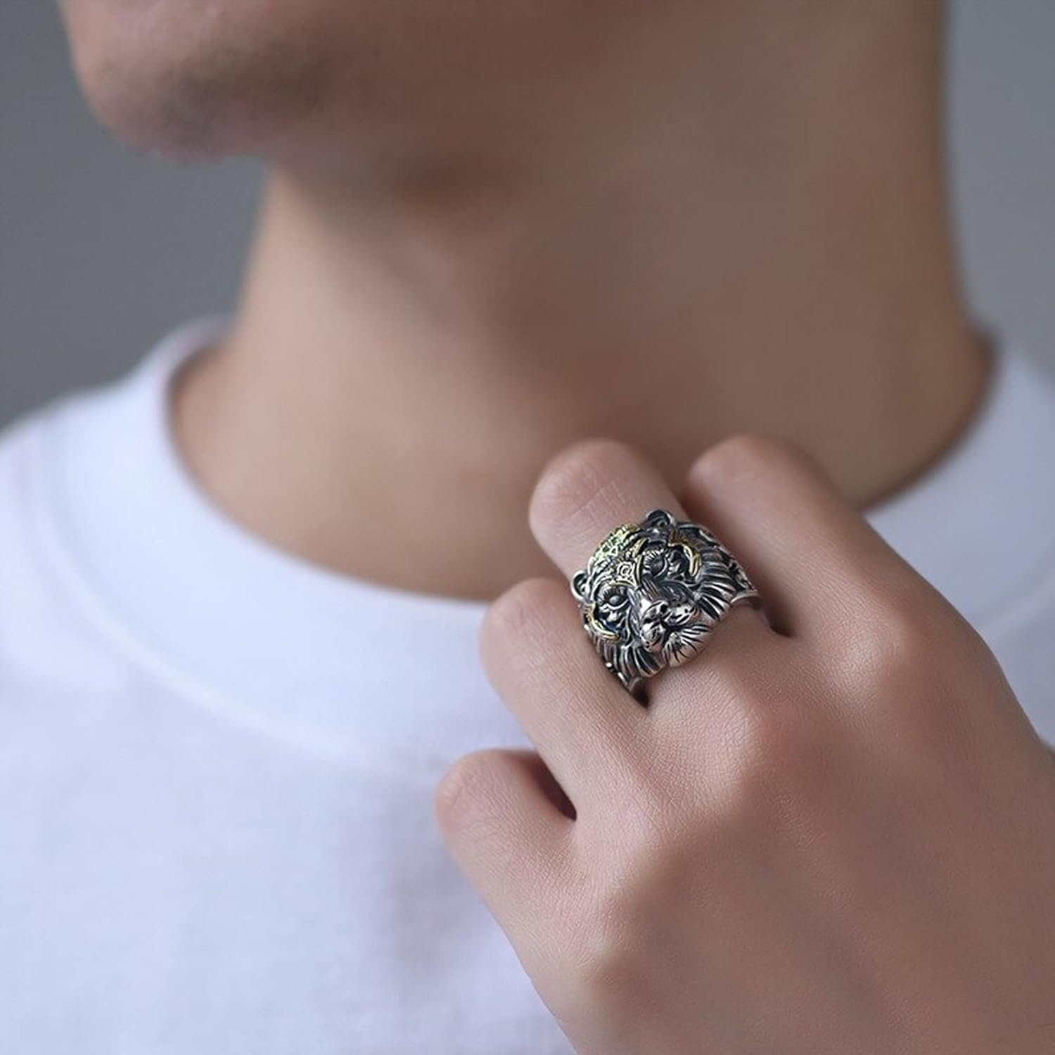 Fashion Frill Stylish Silver Ring For Men Stainless Steel King Lion with Crown Adjutabel Silver Ring For Men Boys Love Gifts Finger Ring Mens Jewellery - Image 4