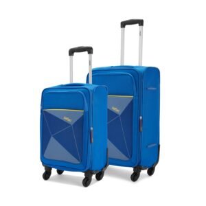 Safari 2 Pc Prisma Set- 55+65 cms, Small (Cabin) and Medium (Check-in) Polyester Soft Sided 4 Spinner Wheels Luggage/Suitcase/Trolley Bag (Blue)